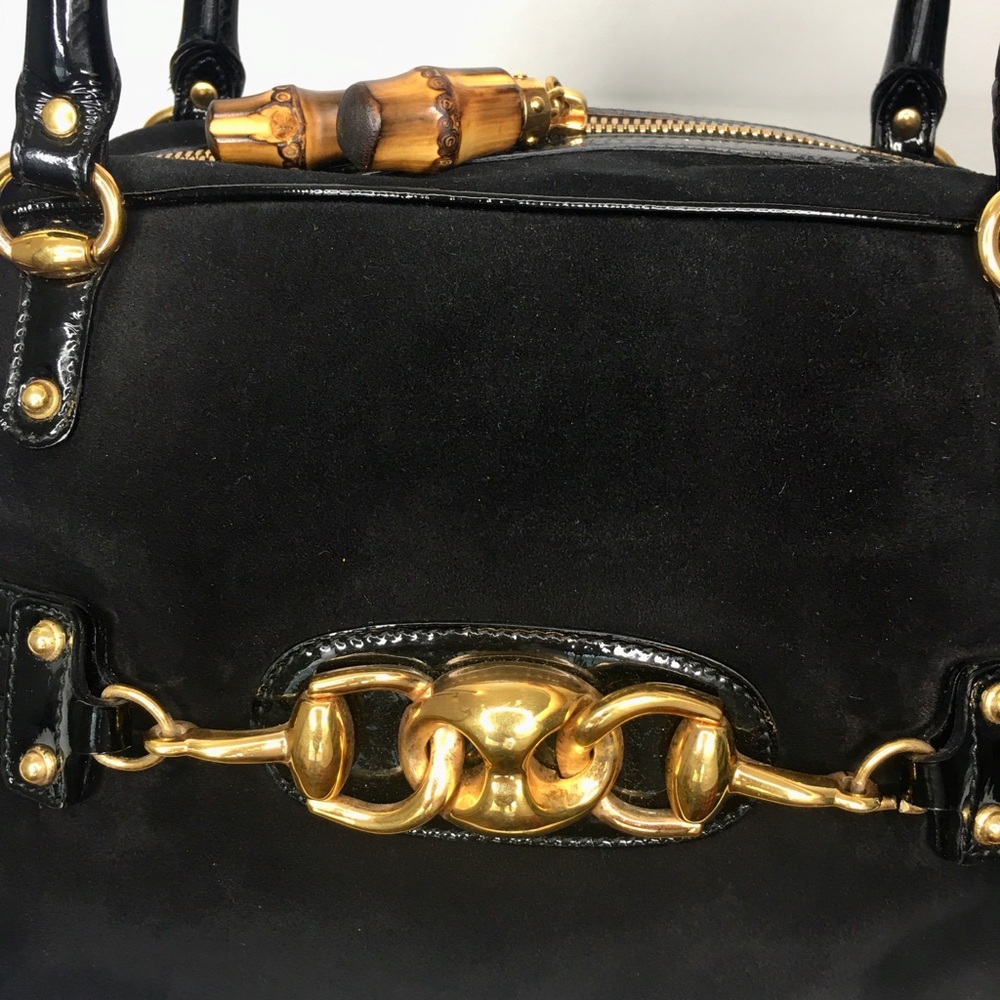 Gucci Black Suede Shoulder Bag with Gold Hardware - Picture 15 of 16